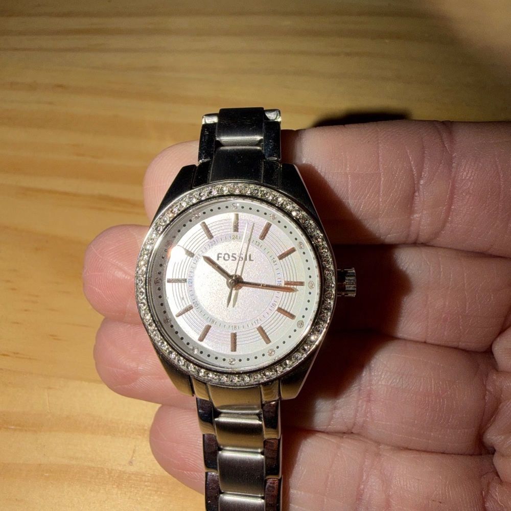 Fossil Silver Watch with Crystal Detailing